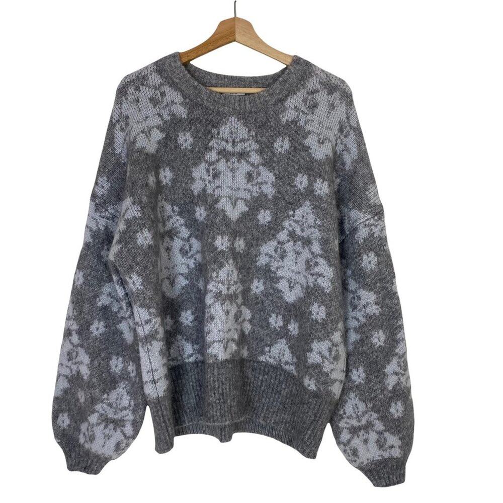 Lewit Womens Gray White Textile Round Neck Wool Blend Pullover Sweater Size 1X